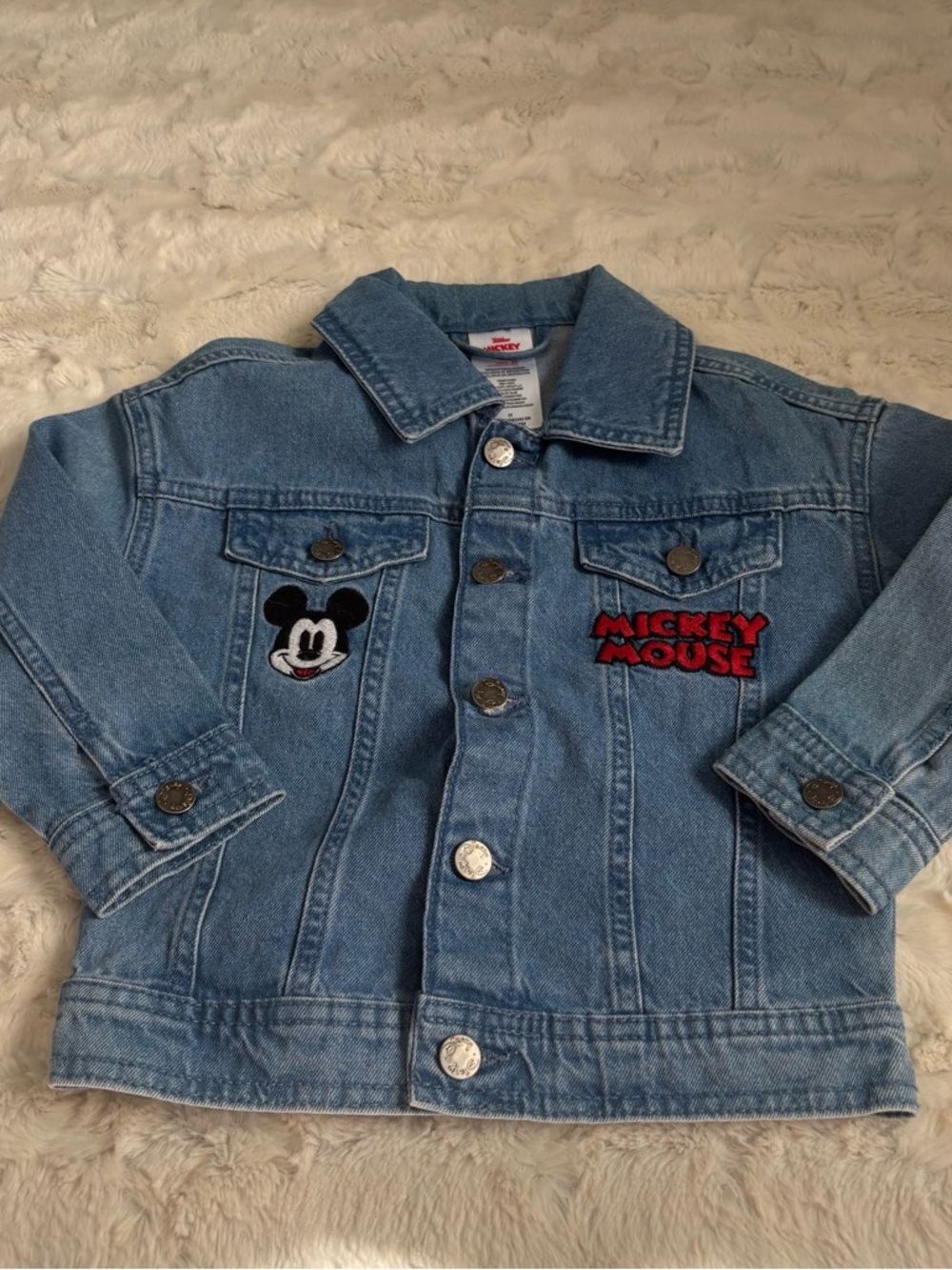 Disney Junior Kids Size 3T Blue Mickey Mouse Embroidered Denim Jacket